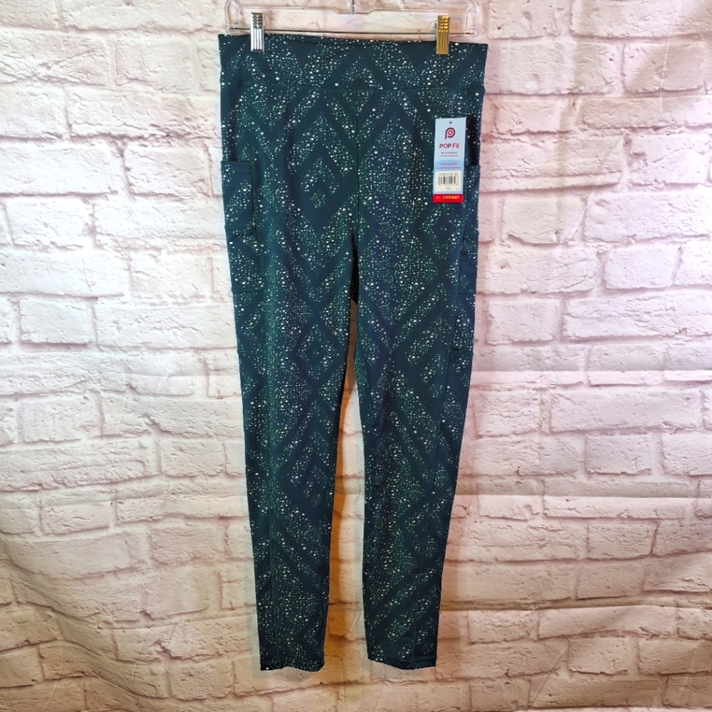 NWT Popfit Leggings XL POCKETS 3/4 Length Emerald Forest Hunter Green Teal